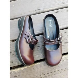 Sanita Clogs Burgundy Leather Double Mary Jane Strap Mules Liquicell Size 38‎